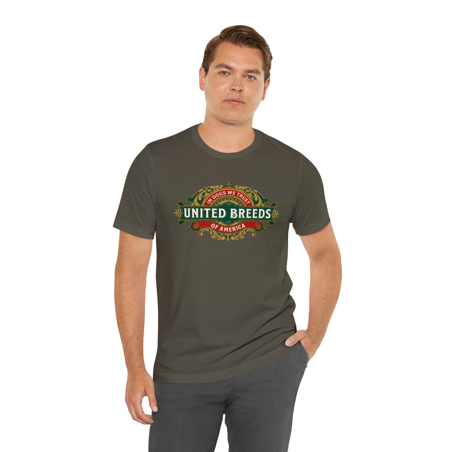 "U.B.A. United Breeds Of America In Dogs We Trust" Unisex Jersey Short Sleeve Tee