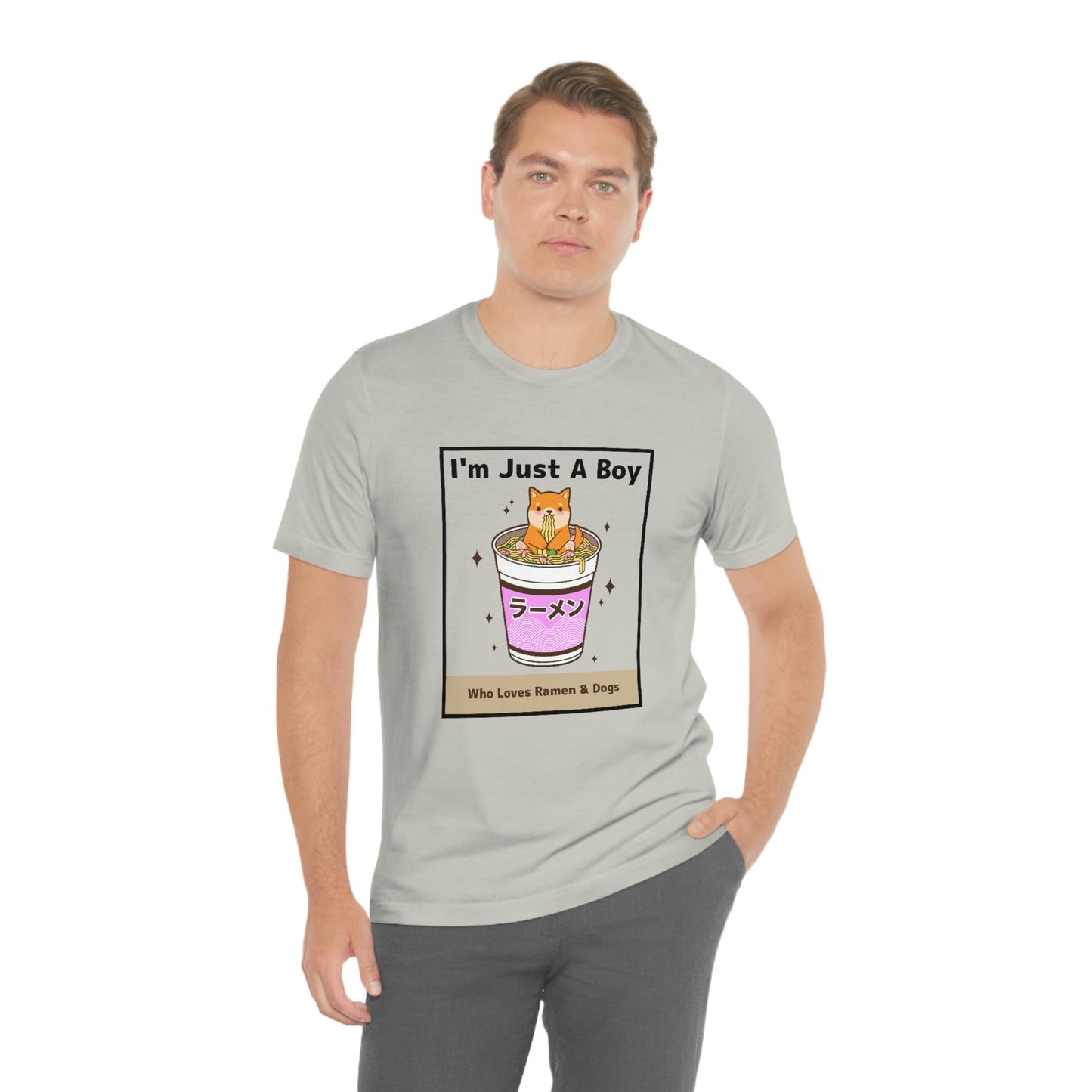 "I'm Just A Boy Who Loves Ramen & Dogs" Unisex Jersey Short Sleeve Tee