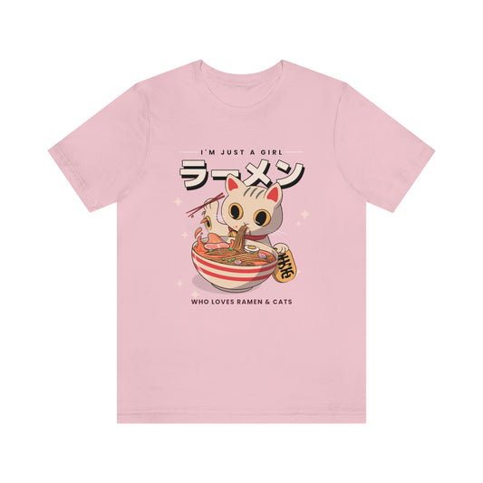 “I’m Just A Girl Who Loves Ramen And Cats” Shirt - Short-Sleeve Jersey Tee