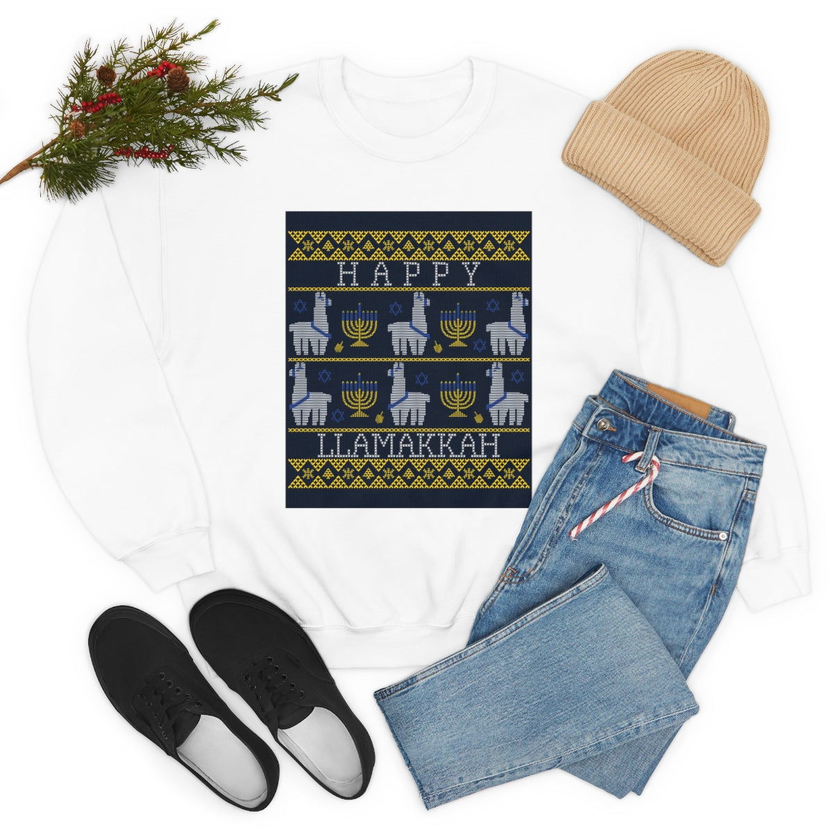 "Happy Llamakkah" Unisex Heavy Blend Crewneck Sweatshirt