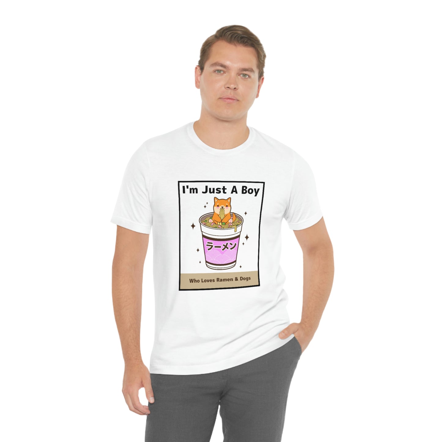 "I'm Just A Boy Who Loves Ramen & Dogs" Unisex Jersey Short Sleeve Tee