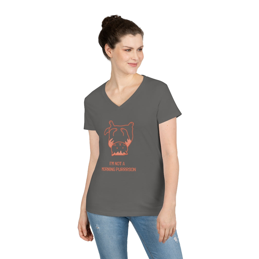 "I'm Not A Morning Purrrson"Ladies' V-Neck T-Shirt